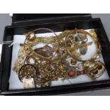 Box of various costume jewellery, small ladies watch etc