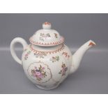 18th century Lowestoft teapot decorated with sprigs of flowers throughout, together with matching