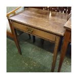 18th century oak single drawer side table, supported on four square legs with brass swan neck