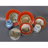 Group of assorted Pratt ware items to include two paste jars, one of Pegwell Bay, a pot lid and