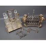 Silver plated toast rack/egg stand, further cruet, carver rests etc