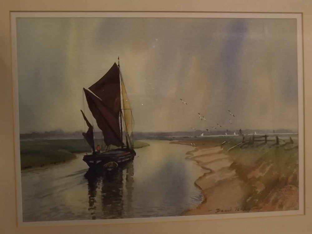 David Talks, signed, watercolour, "Barge on the Alde", 9 x 13 ins