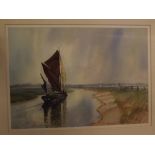 David Talks, signed, watercolour, "Barge on the Alde", 9 x 13 ins