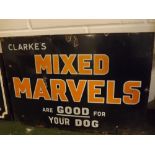 Circa mid-20th century enamel dog food sign Clarke s Mixed Marvels are good for your dog , approx