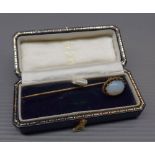 Small decorative gilt metal pen with mother-of-pearl type mount, in case