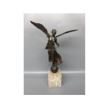 Bronze model of a winged classical figure, raised on a square granite plinth, 13 high