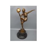 20th century bronze model of a nude study of Deco dancer, raised on composition plinth bearing