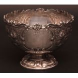 Late Victorian rose bowl of circular form with cast and applied C-scroll and shell border to a