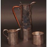 Mixed Lot: hot water pot with split cane handle and of tapering and faceted form, height 8 3/4