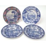 Pair of 19th century English blue printed plates, "Philosopher" pattern, further Don Pottery blue