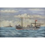 TOM SWAN (19TH/20TH CENTURY, BRITISH) HMS Adale - YH473 and Minesweeper at Sea watercolour and