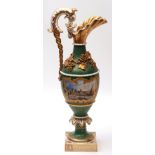 Chamberlains Worcester large ewer with a feathered spout and wrythen handle, the body below well