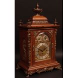 Early 20th century oak and gilt metal mounted large triple chain fusee bracket clock, Winterhalder &