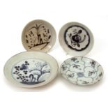 Four small Chinese blue and white porcelain shipwreck dishes, two with Tek Sing stickers, various