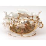 Paris porcelain jardini re of oval form, the rim moulded and decorated with gilded foliage and