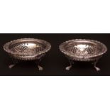 Two Edward VII table baskets, each of shallow circular form, with cast and applied gadrooned borders