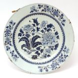 18th century Chinese blue and white porcelain charger decorated with floral sprays with gilt