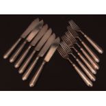 Mixed Lot: six fish forks, together with six fish knives, each with Old English Thread pattern