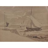 ATTRIBUTED TO JOHN SELL COTMAN (1782-1842, BRITISH) "Yarmouth Beach" sepia watercolour bearing