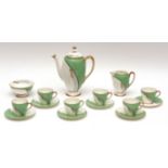 Royal Doulton Art Deco period coffee service decorated with the "La Vie" pattern, comprises