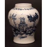 A rare Lowestoft vase c1765 decorated with the so called boy on the bridge pattern with a meandering