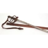 British, George V, pattern 1854 Foot Guards sword, with steel hilt and wire bound fish-skin grips to