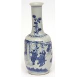 Attractive Chinese blue and white porcelain vase of mallet form, finely painted with figures in a