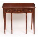 Late 19th century mahogany side table with galleried back, plain top and the front with bowed