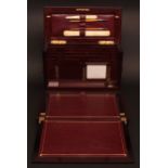Late 19th century rosewood inlaid writing compendium, the folding fall front enclosing a well-fitted