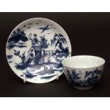 A rare early Lowestoft tea bowl & saucer circa 1760 painted in a dark tone of blue with an