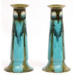 Pair of Minton secessionist spill vases by John Wadsworth, the bodies tube lined and decorated