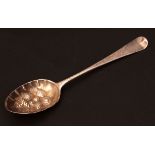 George III bottom struck tablespoon, Hanoverian pattern with long drop bowl and later engraved and