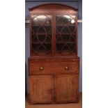 Late 18th/early 19th century mahogany secretaire bookcase with arched cornice inlaid with Sheraton