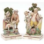 Two early Staffordshire bocage groups entitled "Tenderness" and "Contest", each painted in