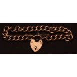 9ct gold curb link bracelet, heart padlock, 15.6gms