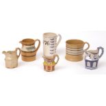 Mixed Lot: Mocha ware tankard and jugs, and a Mouzin-Lecat (Nimy-le-Mans) 19th century tankard or