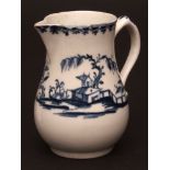 A Lowestoft sparrow beak creamer c1765 the pear shaped body painted with a Chinese garden scene with
