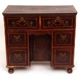 18th century walnut veneered on pine small desk, the top and sides decorated in the marquetry manner