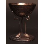 Edward VII Art Nouveau pedestal bowl, the hammered circular bowl on three stylised scrolling