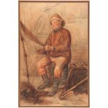 W D GUTHRIE (19TH CENTURY, BRITISH) Fisherman mending his net watercolour, signed lower right 17 x