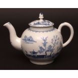 A rare Lowestoft teapot c1768 decorated in light blue tones with the so called Elisabeth Johnson