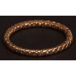 Antique gold wedding ring, rope twist design (marks rubbed), 3.1gms, finger size Q