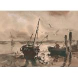 *JACK COX (1914-2007, BRITISH) Estuary scene with fishing boats watercolour, signed lower left 8 x