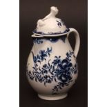 A Lowestoft jug and cover painted in dark blue in Worcester style with the Mansfield pattern of