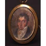 ENGLISH SCHOOL (19TH CENTURY) Head and shoulders portrait of a gent portrait miniature 2 x 1 1/4 ins