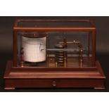 Early 20th century mahogany cased barograph, the lift off cover set with five bevelled and glazed