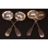 Mixed Lot: 4 various Victorian Fiddle pattern sauce ladles, each with oval bowls, comprising two