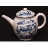 A Lowestoft teapot and cover c1780 transfer printed with an unusual design of two dromedaries on a