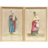 PAIR OF MID 18TH CENTURY HAND COLOURED COPPER ENGRAVINGS OF NORTH AFRICAN WOMEN: FEMME DE TRIPOLI EN