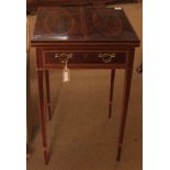 Late 19th century mahogany fold top card table, inlaid with boxwood stringing and hatched cross